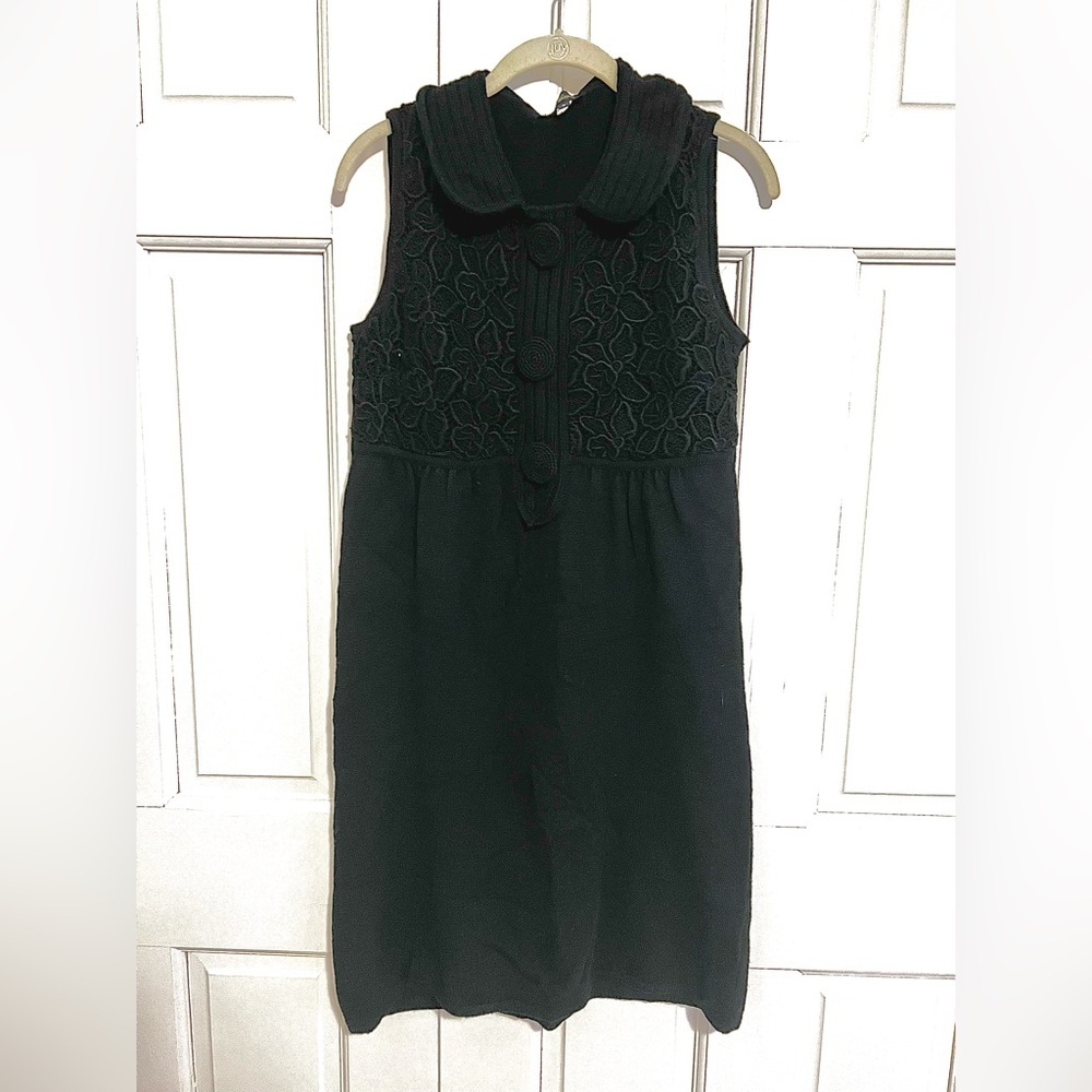 Luisa Spagnoli Sleeveless Wool Blend Black Midi Floral Dress Small